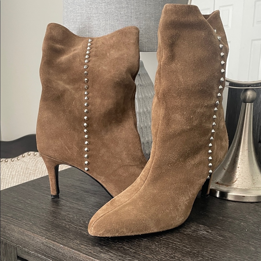 Zara Brown Suede Studded Heeled Boots